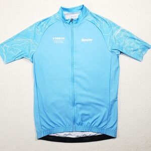 Santini Cycling Jersey‎ Mens Medium Blue Trek Travel Half Sleeve Full Zip Italy